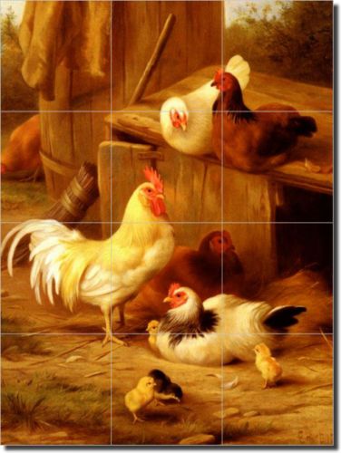 Roosters Chickens Art Ceramic Tile Mural Backsplash  