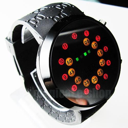 Unique Design Blue LED Dot Matrix Mens Sport Watch  