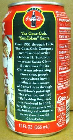 COCA COLA SUNDBLOM SANTA CLAUS Coke Soda CAN, CHRISTMAS  