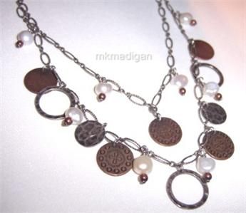 Silpada Sterling Silver Copper Pearl Coin Necklace N1567 Rare Retired 