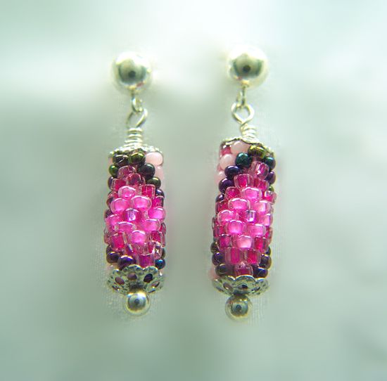 Pink Bead Crochet Earrings  