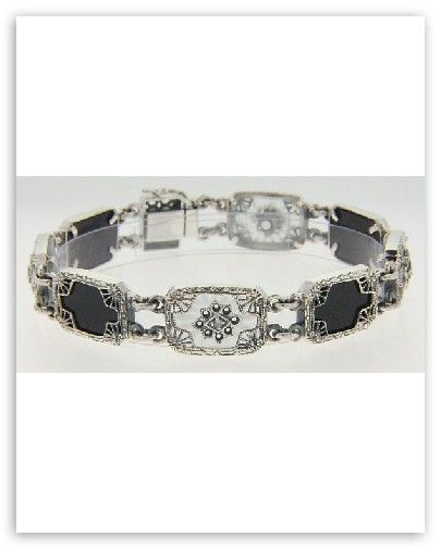 Filigree Bracelet Onyx / Camphor Glass Diamond Sterling  