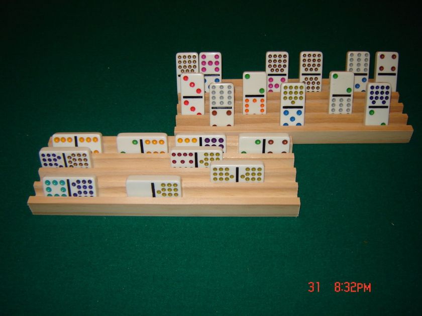 HANDMADE WOODEN DOMINO HOLDERS MEXICAN TRAIN 4ROWS ON EACH RACK NEW 