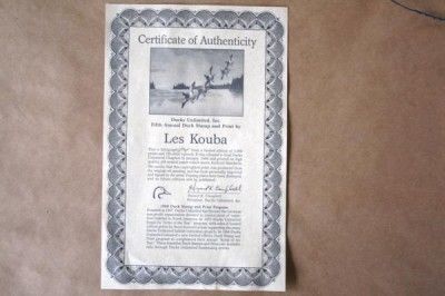 DUCKS UNLIMITED 1988 Les Kouba 5th Annual Stamp Print  