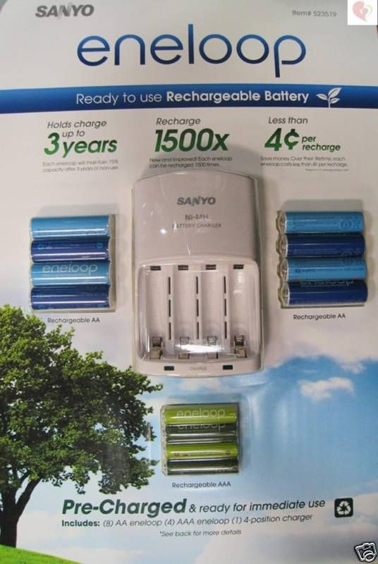 SANYO ENELOOP NiMH RECHARGEABLE BATTERIES x8 AA x4 AAA BATTERY CHARGER 