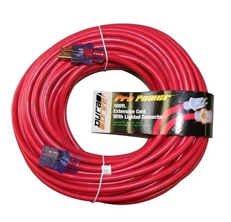 DuradriveD19004743 12/3 Extension Cord Red 100ft Single  