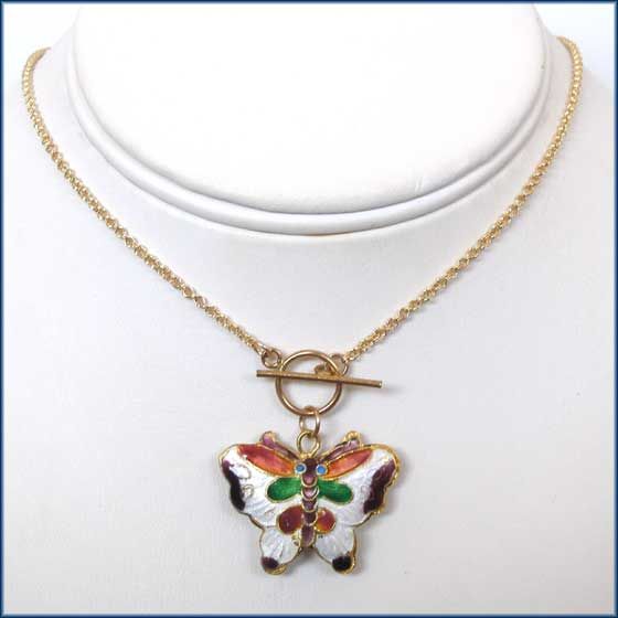 this14k gold filled toggle necklace features a beautiful cloisonne 