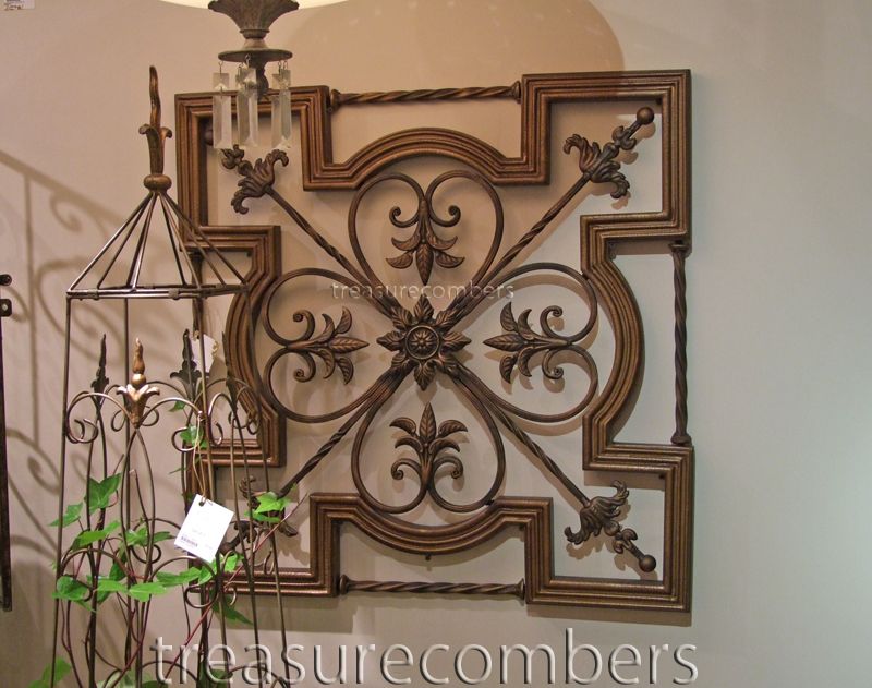 Iron Wood Fleur de Lis Wall Grille Antiqued Gold  