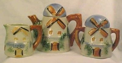 Vintage WINDMILL CERAMIC TEA POT SUGAR CREAMER SET Cute  