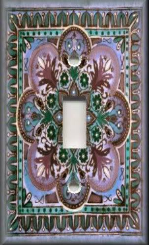 Light Switch Plate Cover   Italian Tile Pattern   Fiore   Jewel Tones 