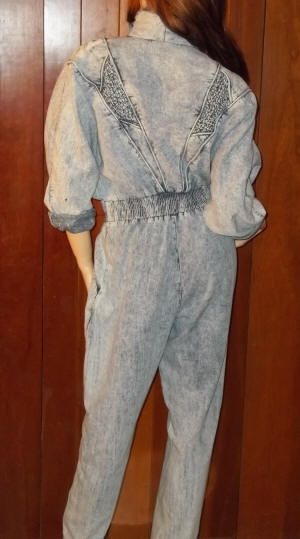 DESCRIPTION ACID WASH VTG 80S STUDDED SMOCK 1 PC PANTS SUIT JUMPSUIT 