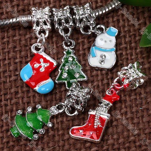 Mix Enamel Christmas Dangle Large hole Charm Beads 40P  