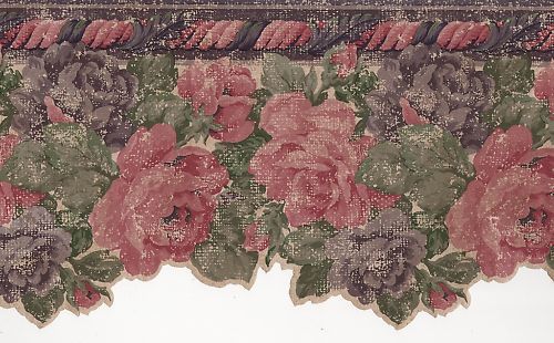 WALLPAPER BORDER SCULPTURED PINK CABBAGE ROSES  