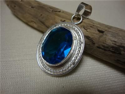 AWESOME FINE TOPAZ LONDON BLUE STERLING SILVER PENDANT HANDMADE  