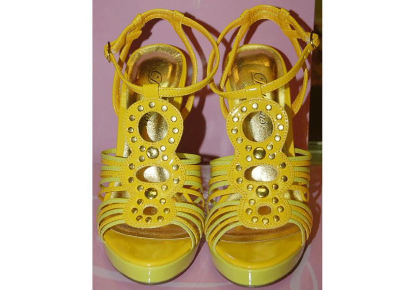 Womens Shoe,Summer Ankle Strap High Sandals Yellow 7.5M  