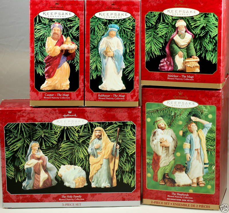 All 5 HALLMARK Christmas ORNAMENTS BLESSED NATIVITY Set  