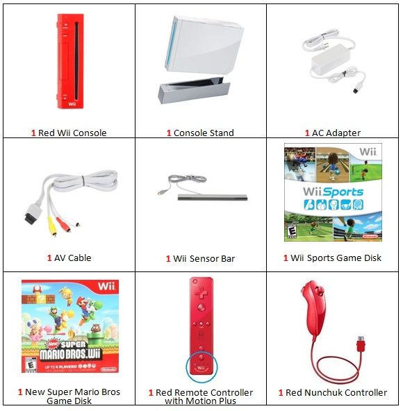 New Nintendo Red Wii Console 2 Games Bundle Mario Bros  