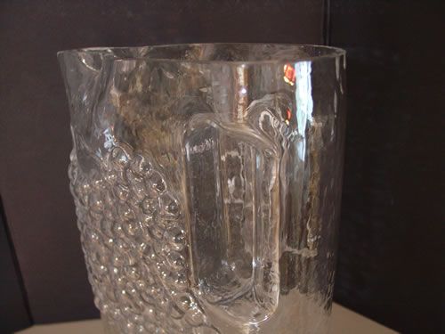 Square Glass Pitcher Grape Theme Clear Inset Handle  