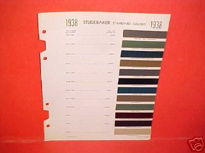 1938 STUDEBAKER PAINT CHIPS COLOR CHART BROCHURE BOOK  