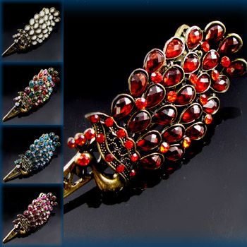 ADDL Item , 1pc antiqued peacock hair clamp clip crystal 