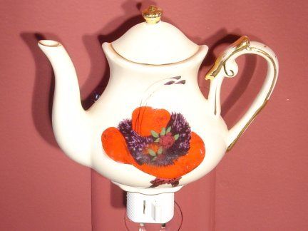 Night Light Tea Pot Fine Porcelain Red Hat  