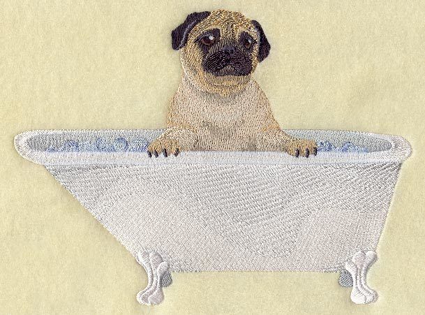 PUG IN BATH TUB QUILT BLOCK   MACHINE EMBROIDERED QUILT BLOCK (AZEB 