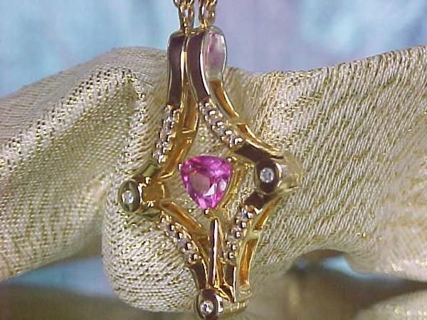   CONVERTIBLE 2 WAY TRILLION HOT PINK TOPAZ DIA NECKLACE 6.6GRAM  