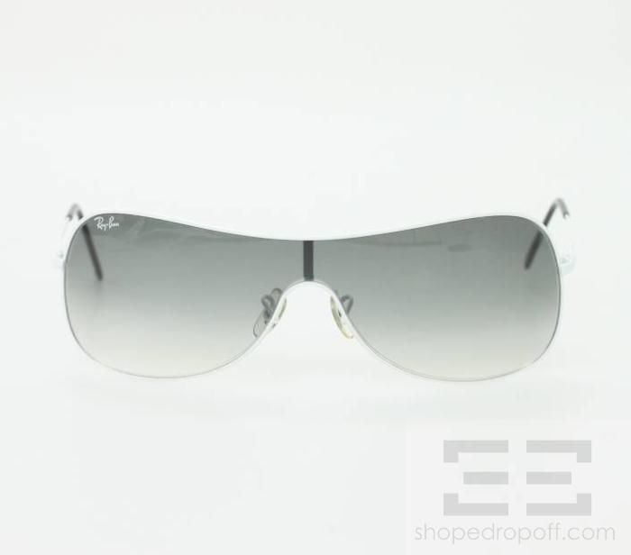   Ban White Frame Gradient Lens Shield Sunglasses RB3211, Small  