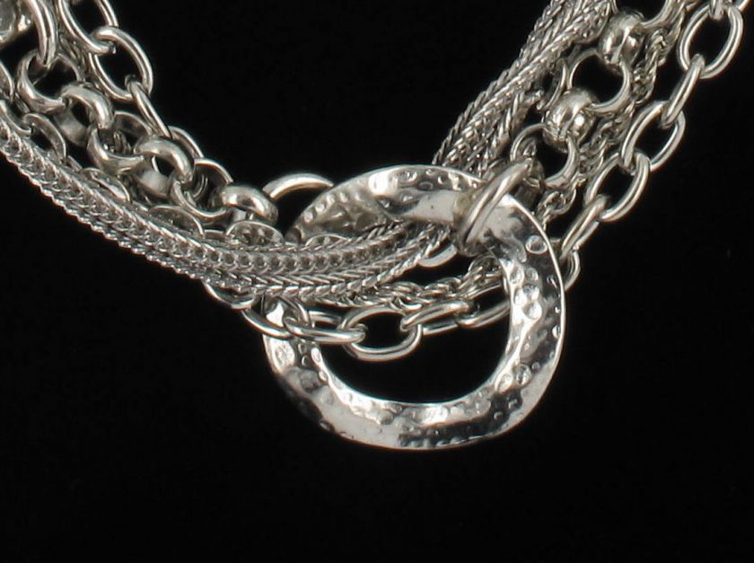 New Silver Tone Multi Strand Chain Circle Necklace Set  