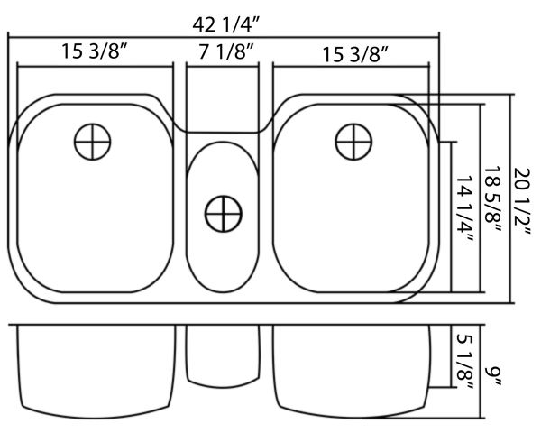 42 16 Gauge Triple Bowl Stainless Steel Undermount Kitchen Sink 