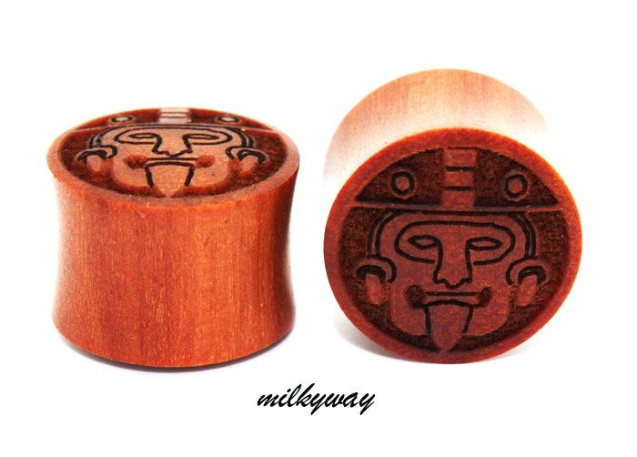 NEW MAYAN CALENDAR AZTEC ORGANIC WOOD EAR GAUGES PLUGS  