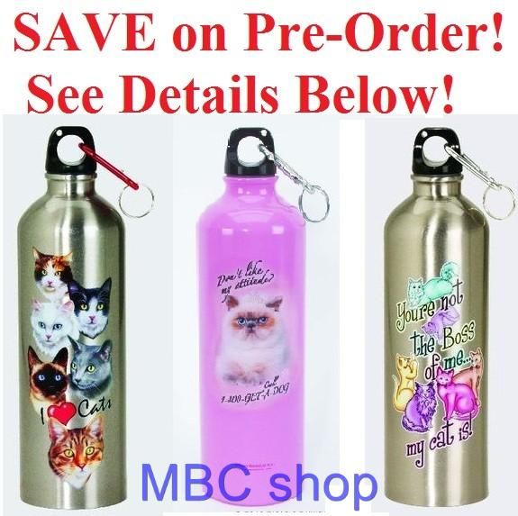 Cats Theme Reusable Stainless Steel Water Bottles,Carabiner Clip, PRE 