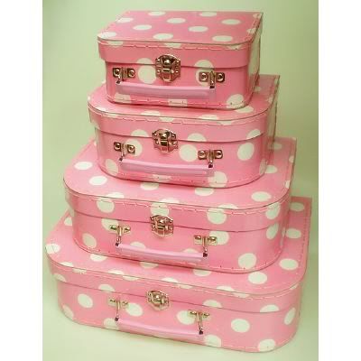 Childrens Suitcase Storage Set   4 x Pink and White Polka Dot  