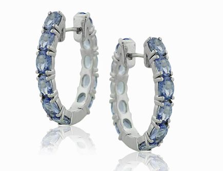   ct Natural Oval Cut Tanzanite Oval Hoop Earrings .925 Sterling Silver