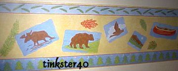 LODGE MOOSE BEAR PINECONE CANOE Wallpaper Border SALE  