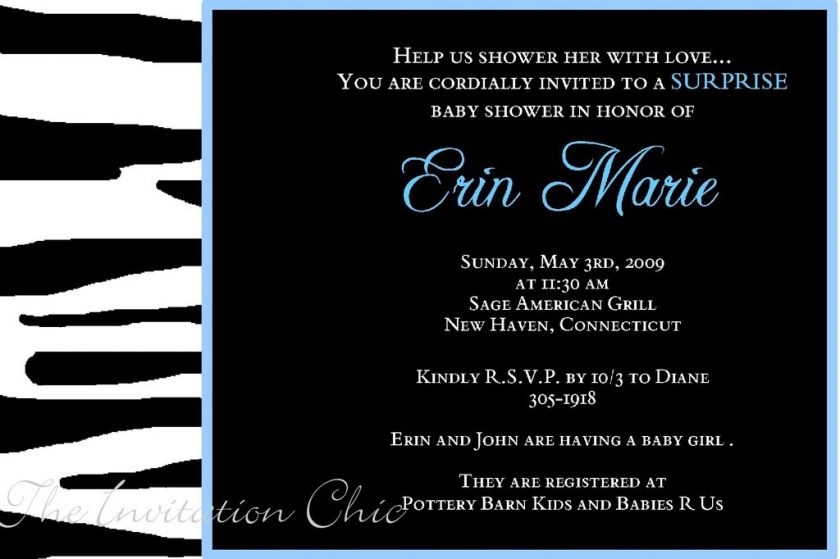 Boys Modern Zebra Print Baby Shower Invitations  